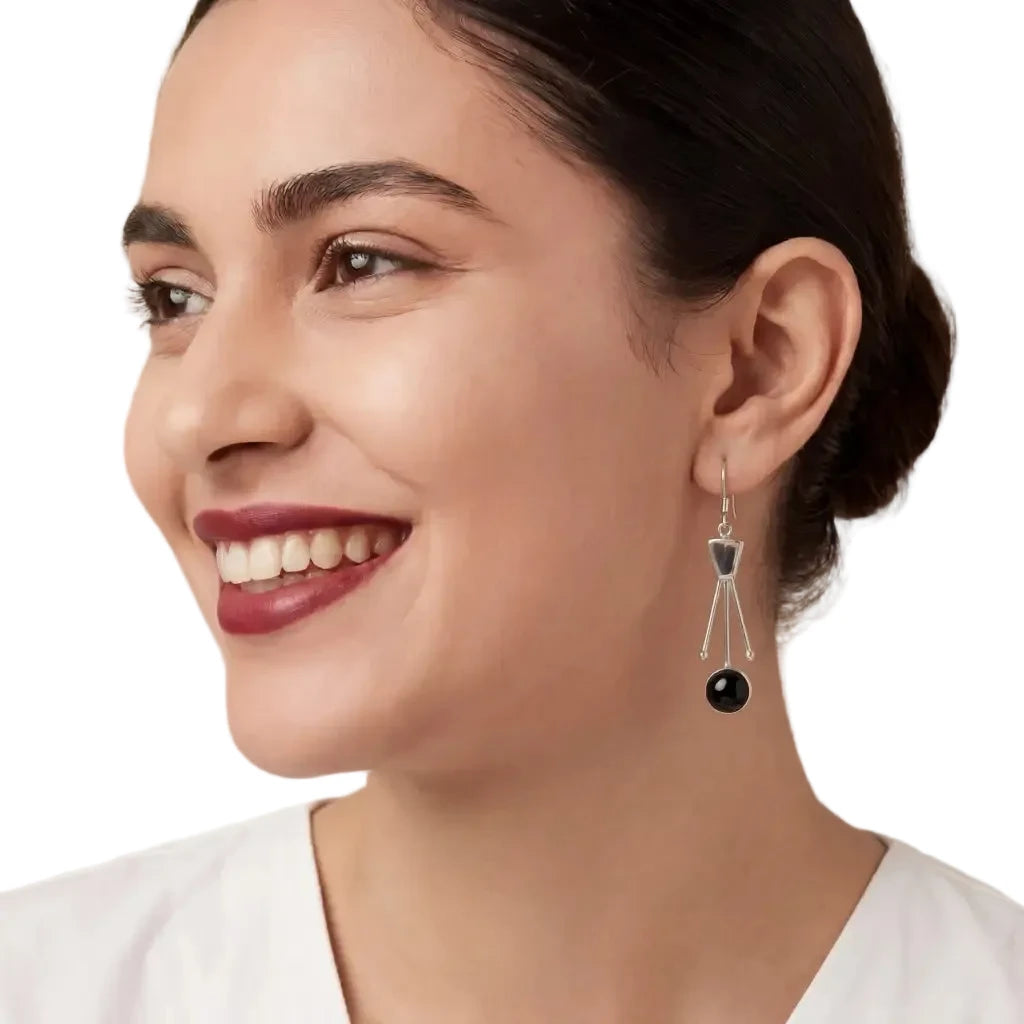 Taxco Sterling Silver Earrings with Black Stone,