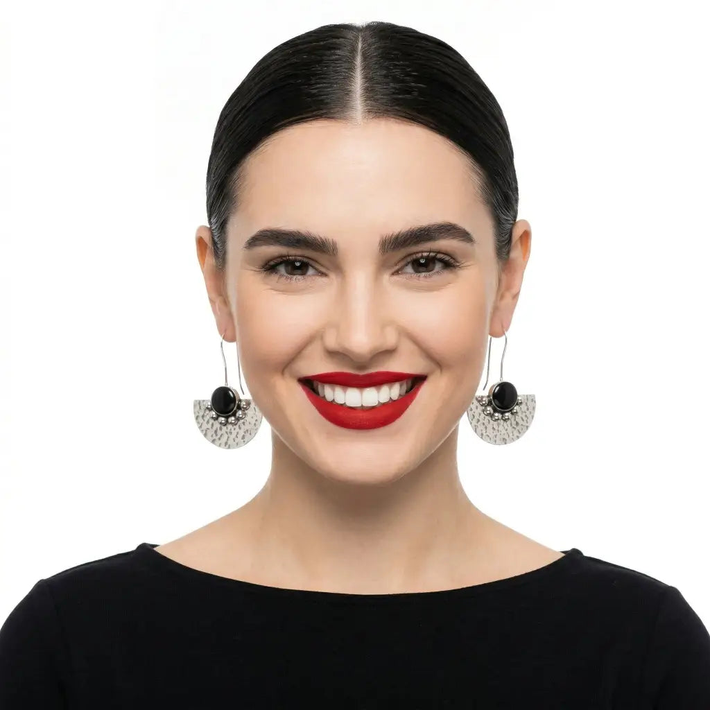 Taxco Sterling Silver Half-Circle Dangle Earrings