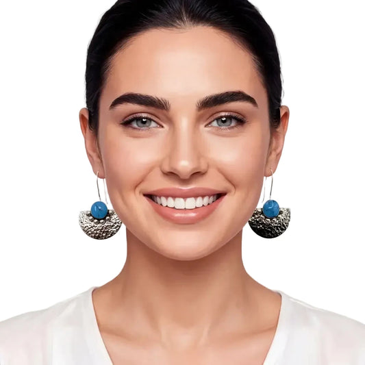 Taxco Sterling Silver Half-Circle Earrings with Turquoise,