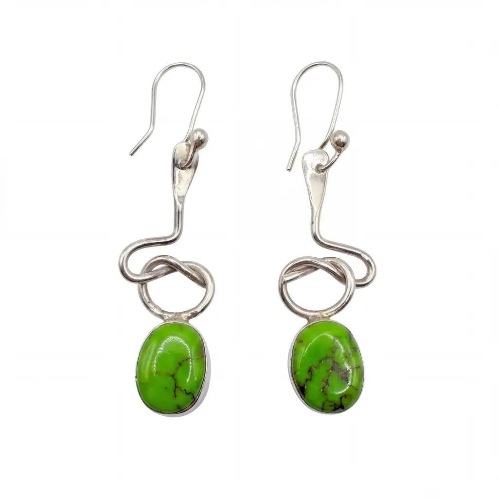 Taxco Sterling Silver Earrings, Twisted Wire with Natural