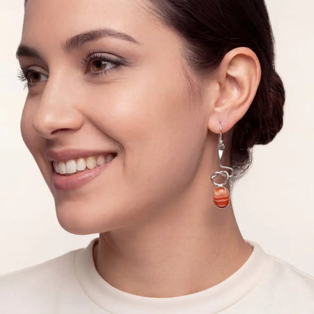 Handcrafted Silver Taxco earrings twisted wire with red