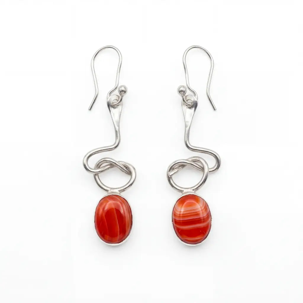 Taxco Sterling Silver Earrings with Red Agate, Handcrafted