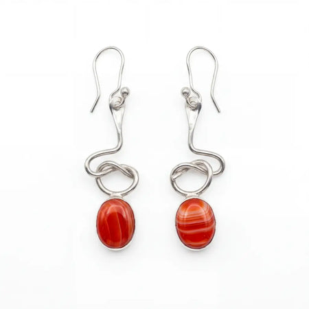 Handcrafted Silver Taxco earrings twisted wire with red