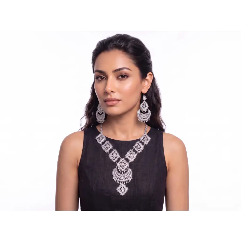 Handmade Mazahua Silver Necklace & Earrings Set