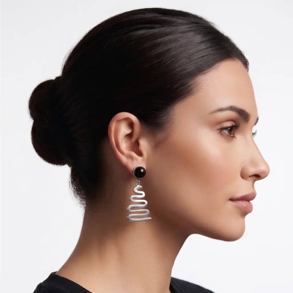 Handmade Taxco Sterling Silver Earrings with black stone,