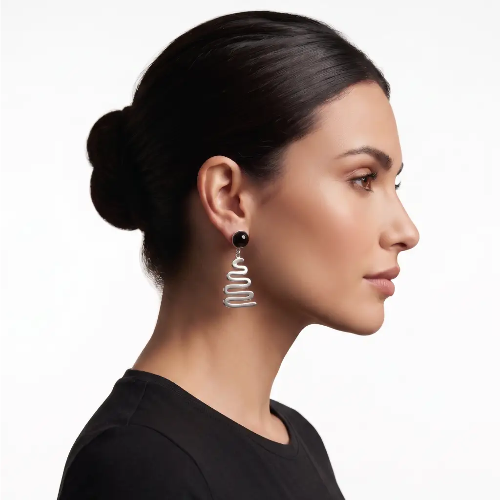 Handmade Taxco Sterling Silver Earrings with black stone,