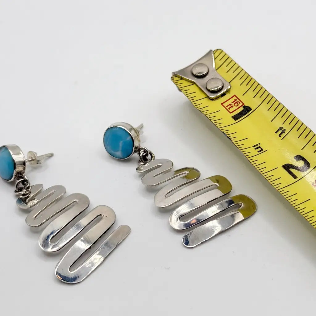 Handmade Taxco Sterling Silver Earrings with green