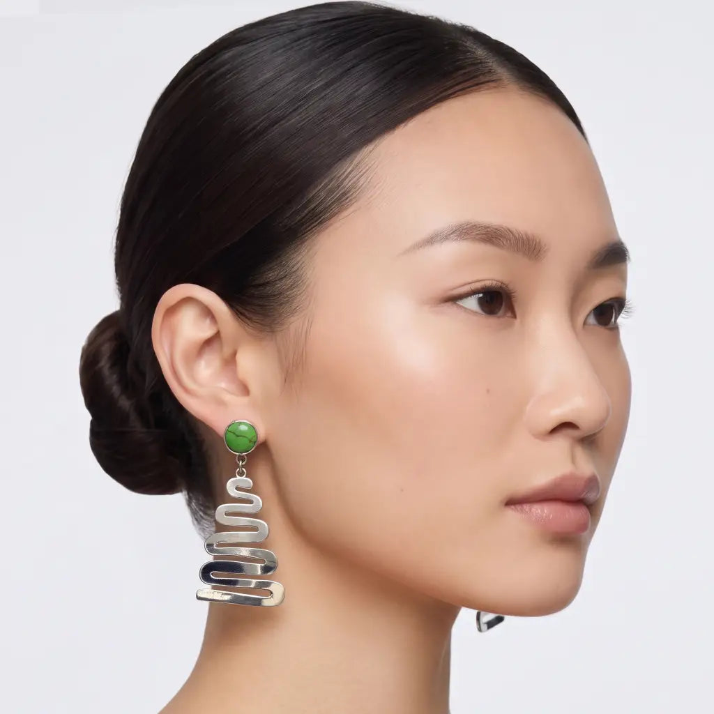 Handmade Taxco Sterling Silver Earrings with green