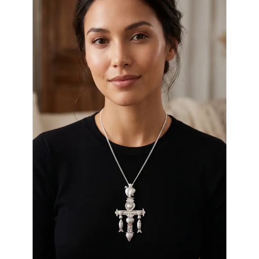Mazahua Handmade Silver Cross Necklace