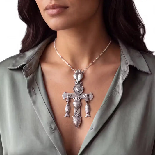 Mazahua Handmade Silver Cross Necklace