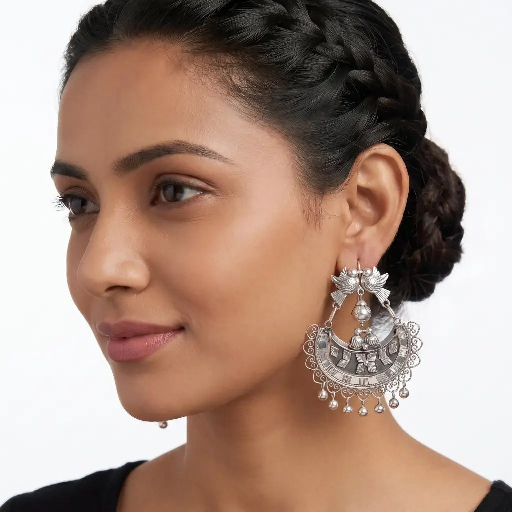 Mazahua Silver Dove Earrings with Balls, Handmade Pure