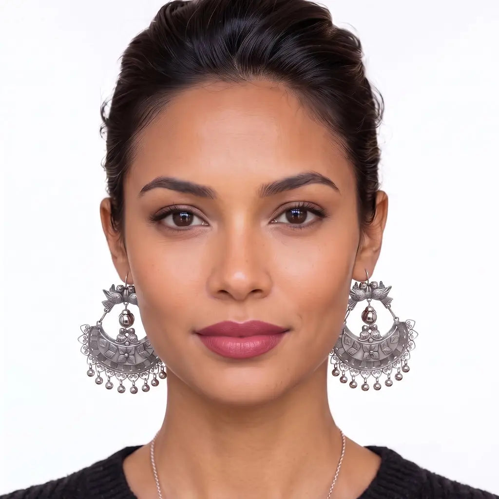 Mazahua Silver Dove Earrings with Balls, Handmade Pure
