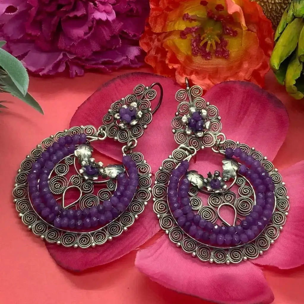 Mexican handmade floral silver filigree earrings