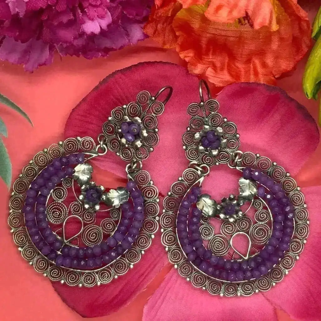 Mexican handmade floral silver filigree earrings