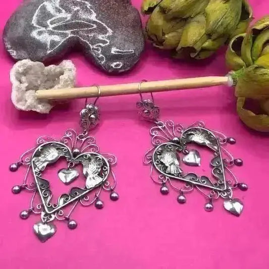 Mexican Heart Earrings For Women Lightweight Silver
