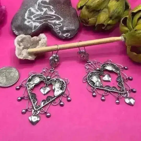 Mexican Heart Earrings For Women Lightweight Silver