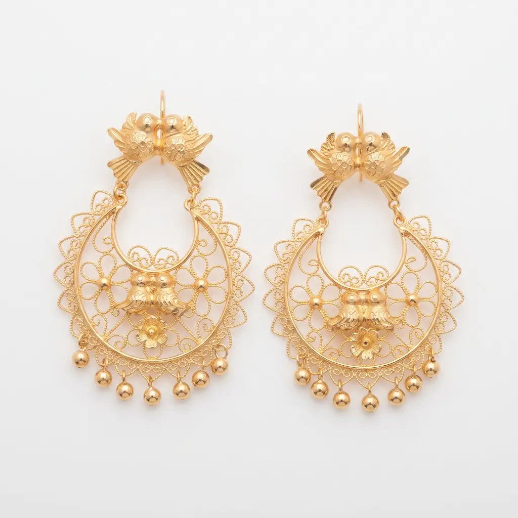 Mexican Mazahua gold vermeil earrings with doves