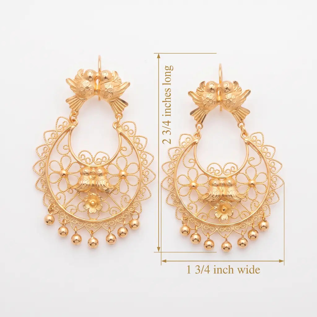 Mexican Mazahua gold vermeil earrings with doves