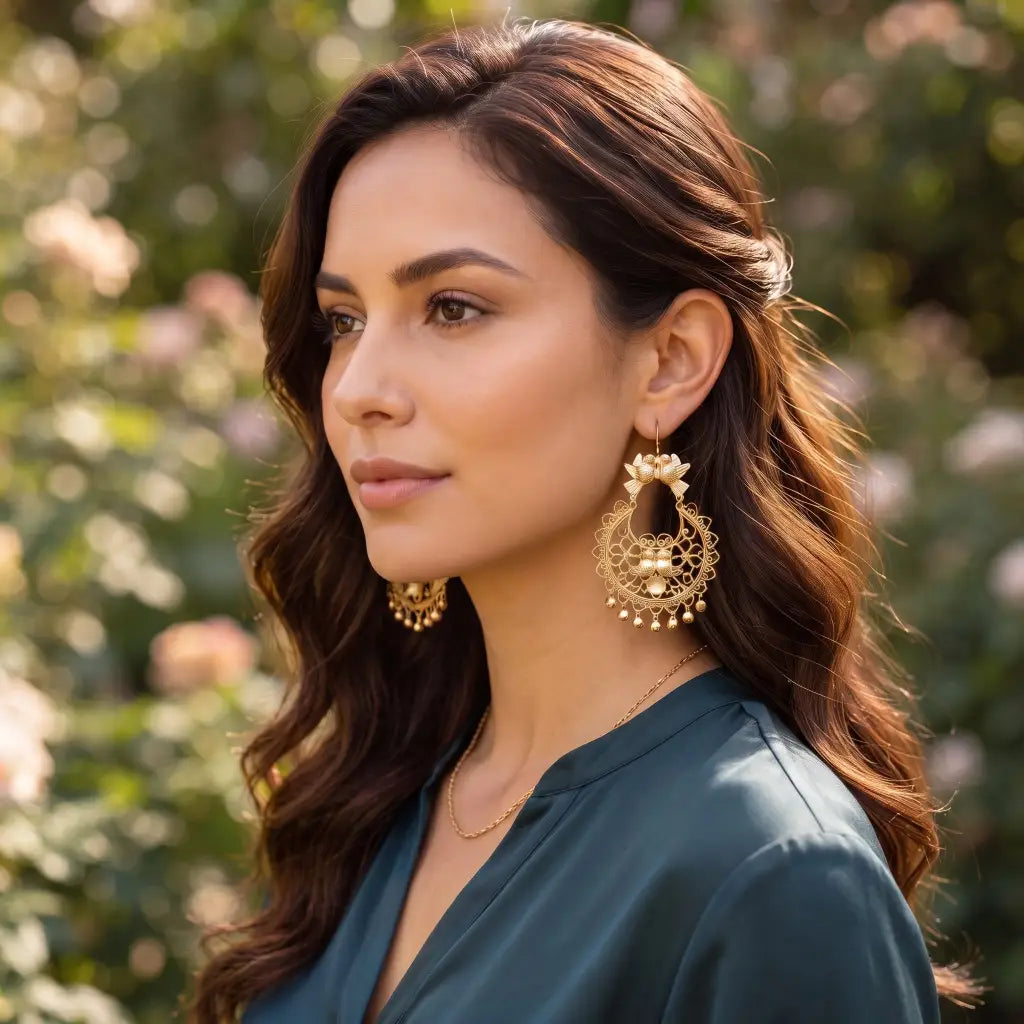 Mexican Mazahua gold vermeil earrings with doves
