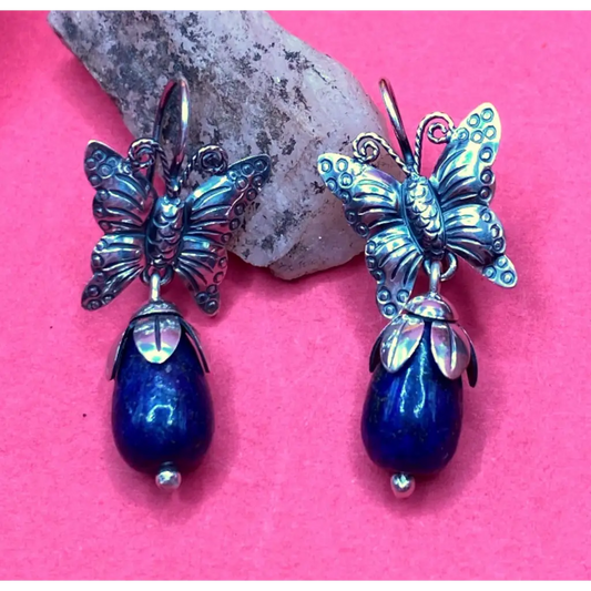 Mexican Mazahua silver butterfly earrings handmade