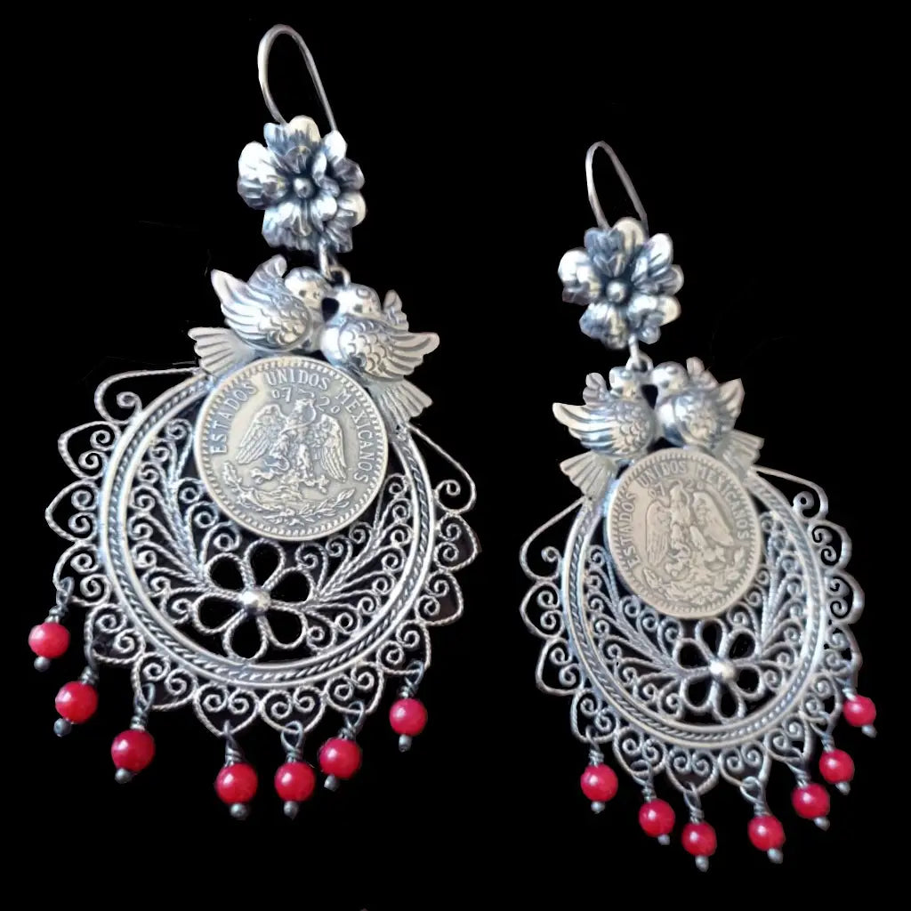 Mexican Mazahua silver coin earrings handmade with real