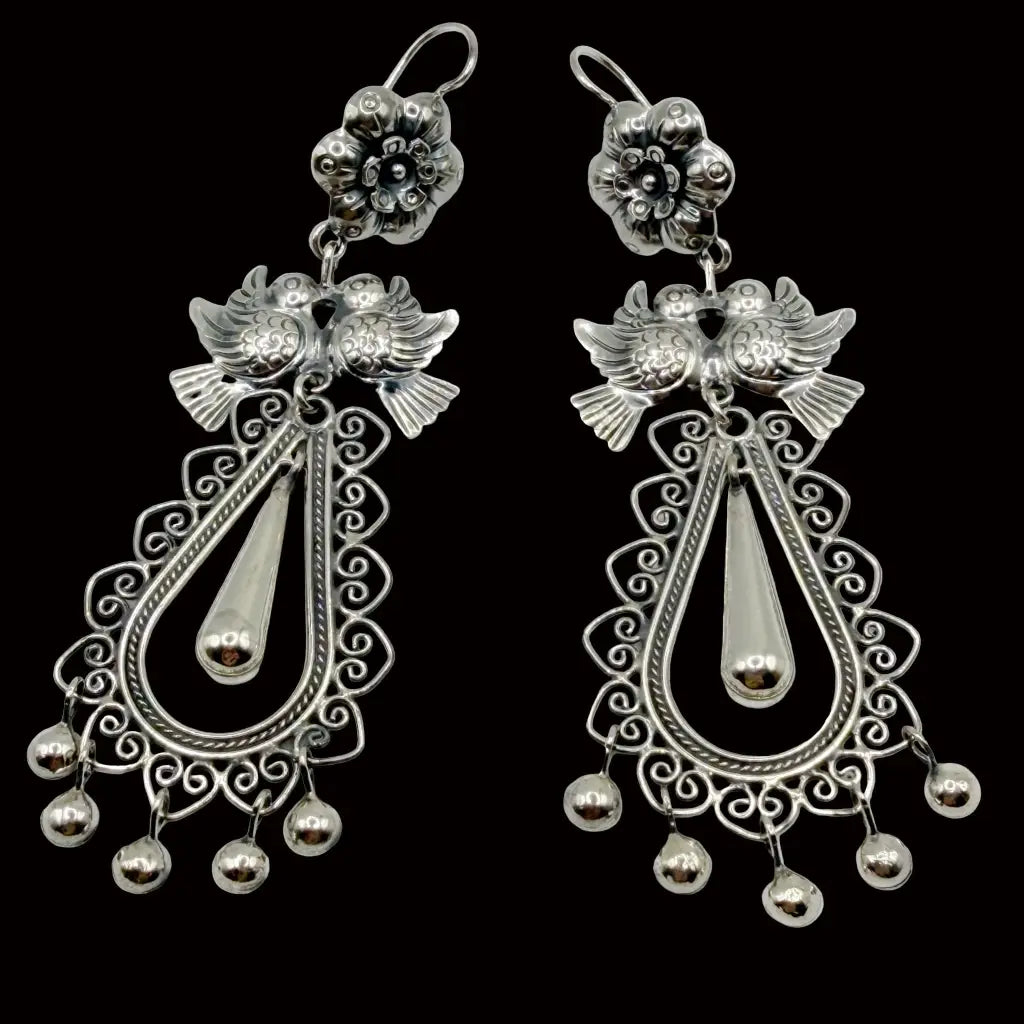 Mexican Mazahua silver dove earrings handmade