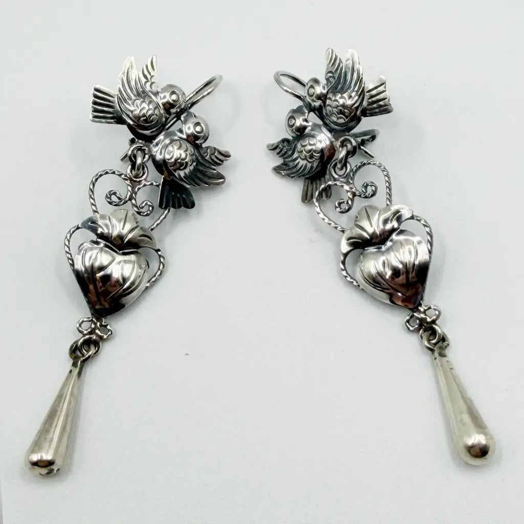 Mexican Mazahua silver dove earrings handmade