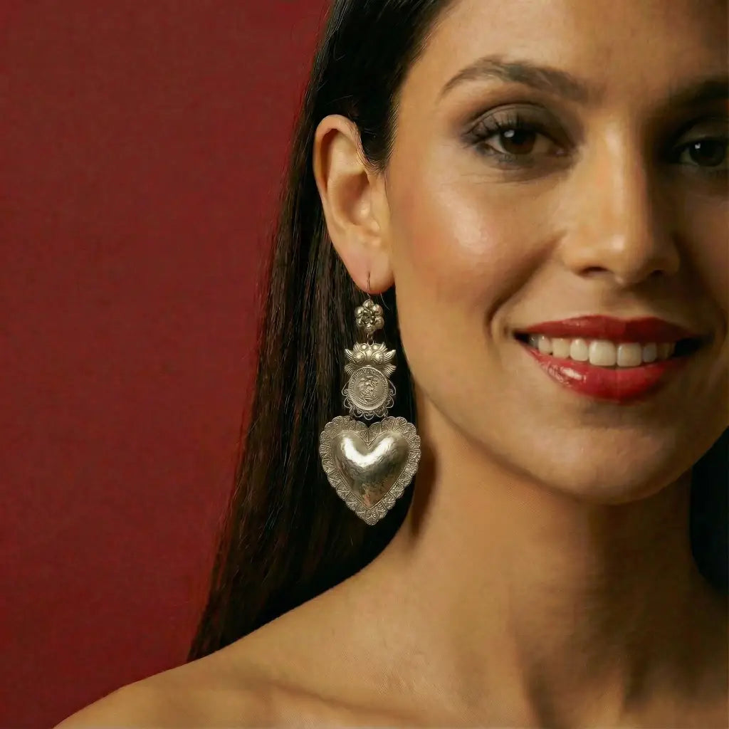 Mexican Mazahua silver dove earrings handmade coin