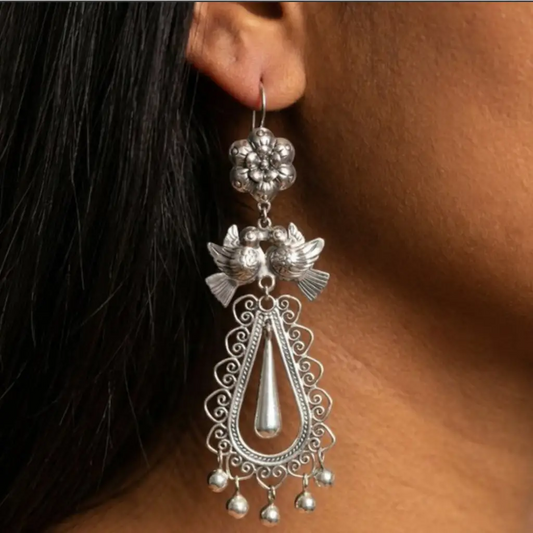 Mexican Mazahua silver dove earrings handmade