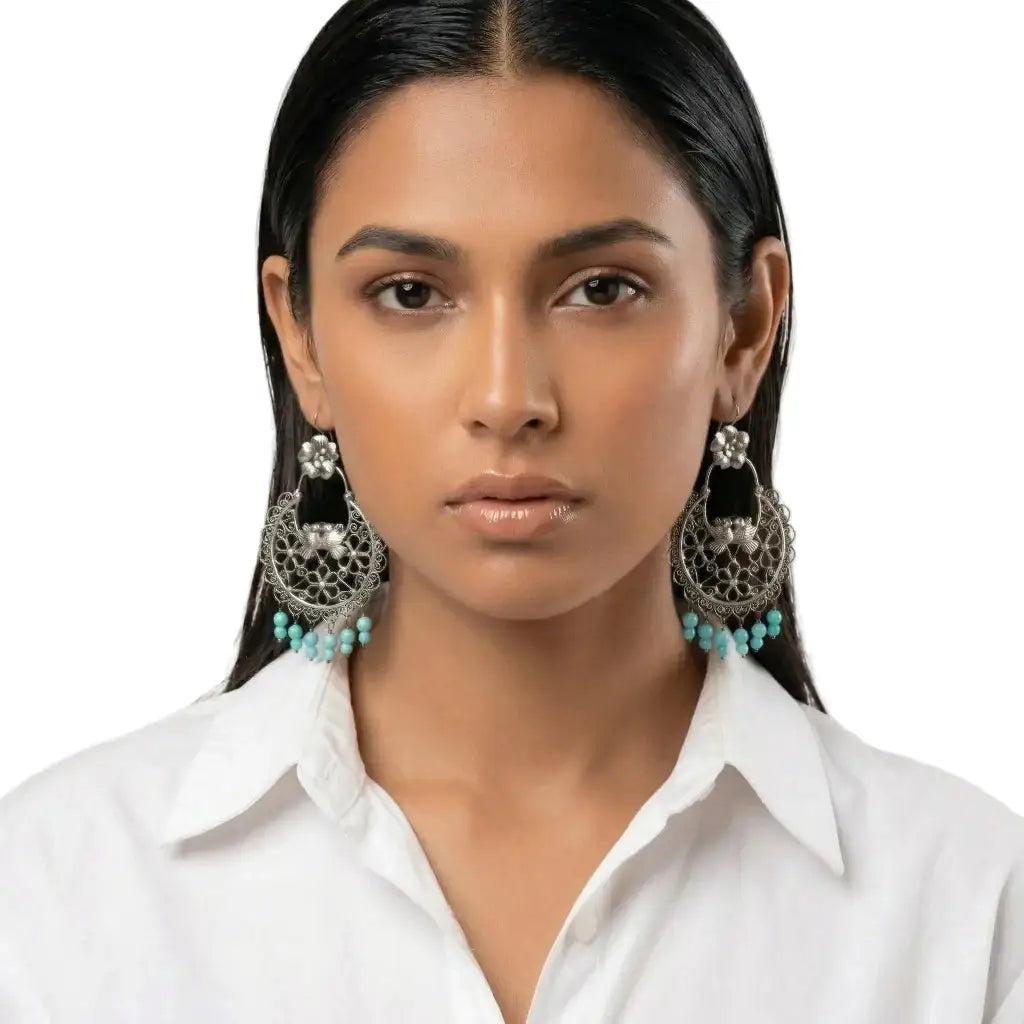 Mazahua Silver Dove Earrings with Turquoise, Handmade Pure