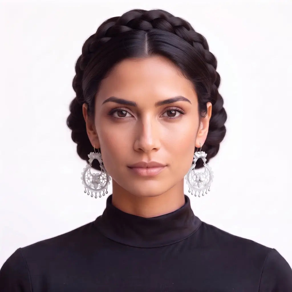Mexican Mazahua silver earrings with doves
