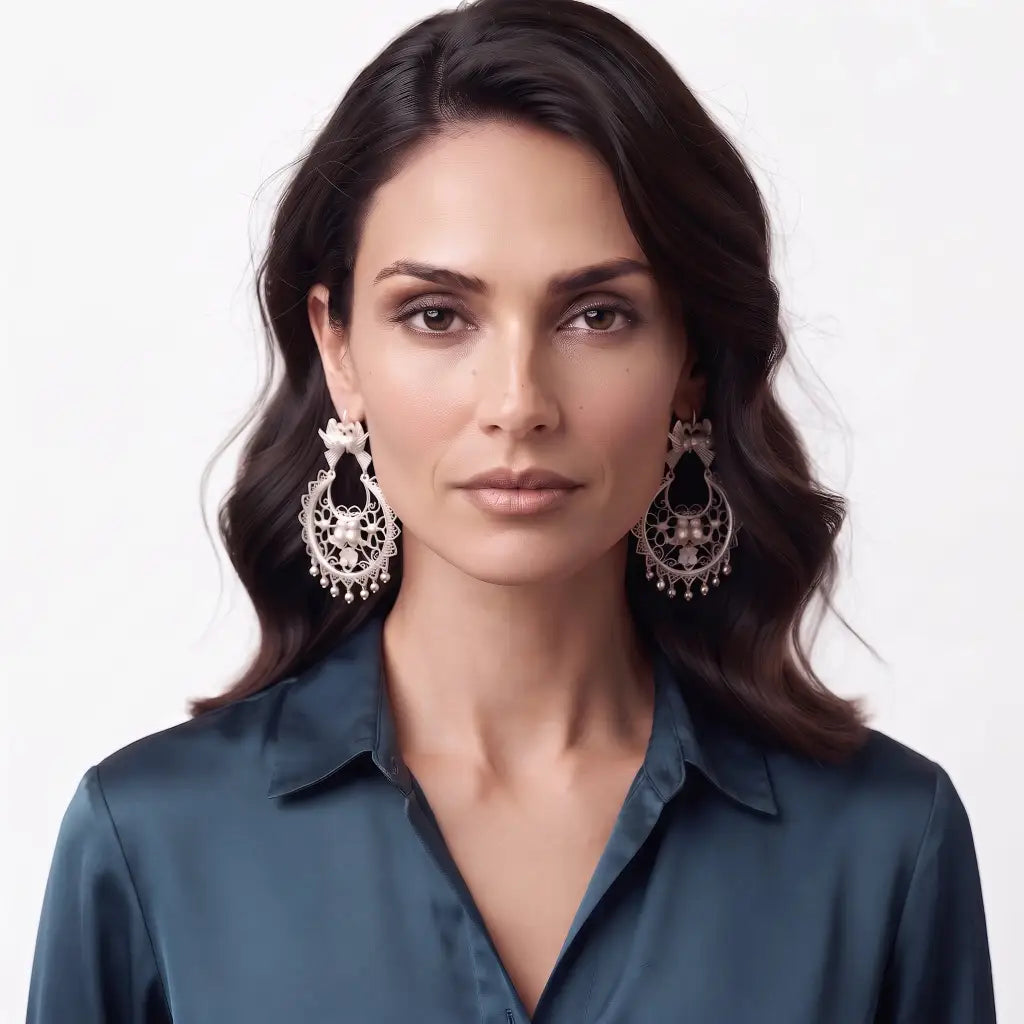 Mexican Mazahua silver earrings with doves
