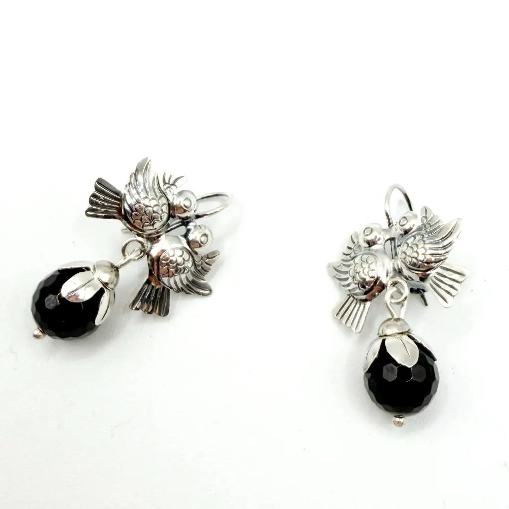 Mexican Mazahua silver earrings handmade with doves