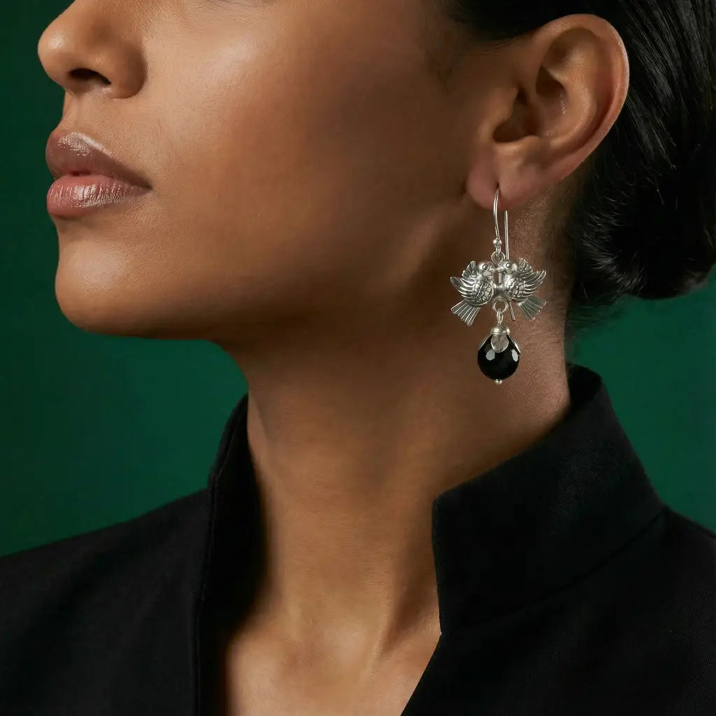 Mexican Mazahua silver earrings handmade with doves