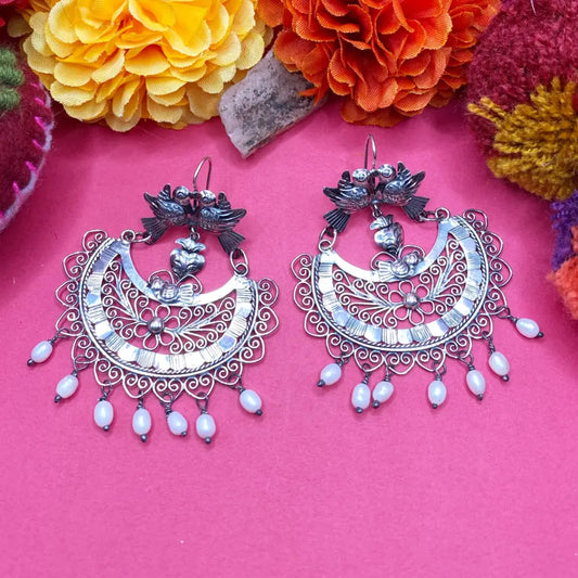 Mexican Mazahua silver earrings handmade fine traditional