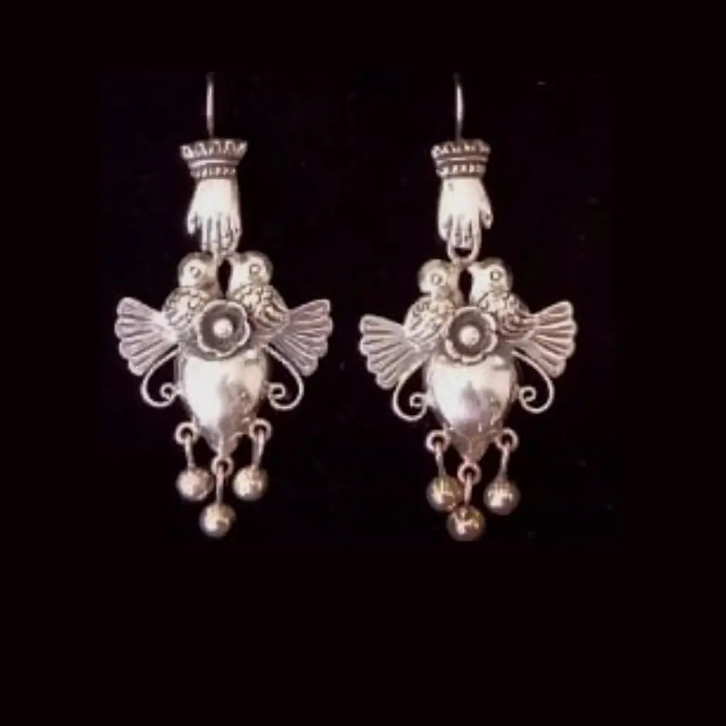 Mexican Mazahua silver hand and dove earrings traditional