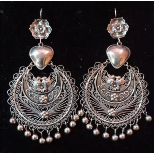 Mexican Mazahua silver heart earrings handmade