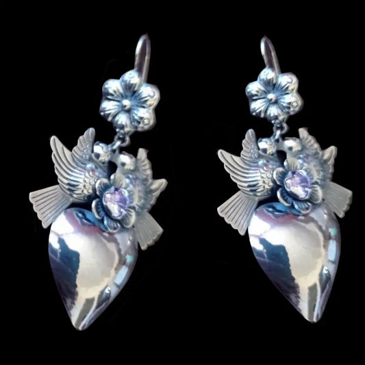 Mexican Mazahua silver heart earrings handmade