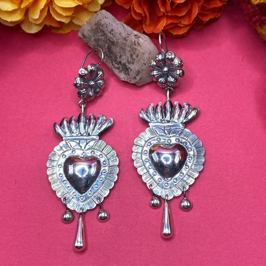 Mexican Mazahua silver heart earrings handmade fine jewelry