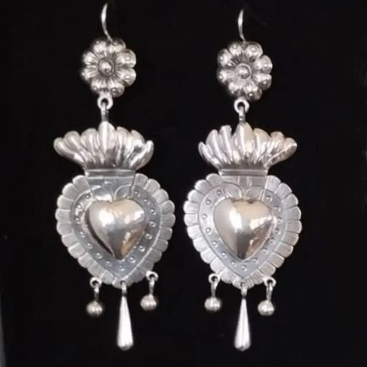 Mexican Mazahua silver heart earrings handmade fine jewelry