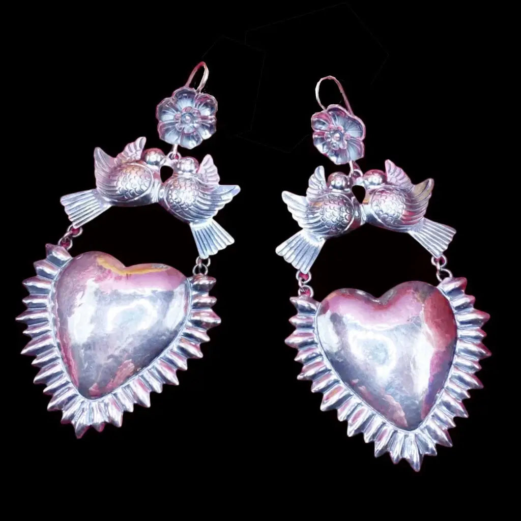 Mexican Mazahua silver heart earrings handmade