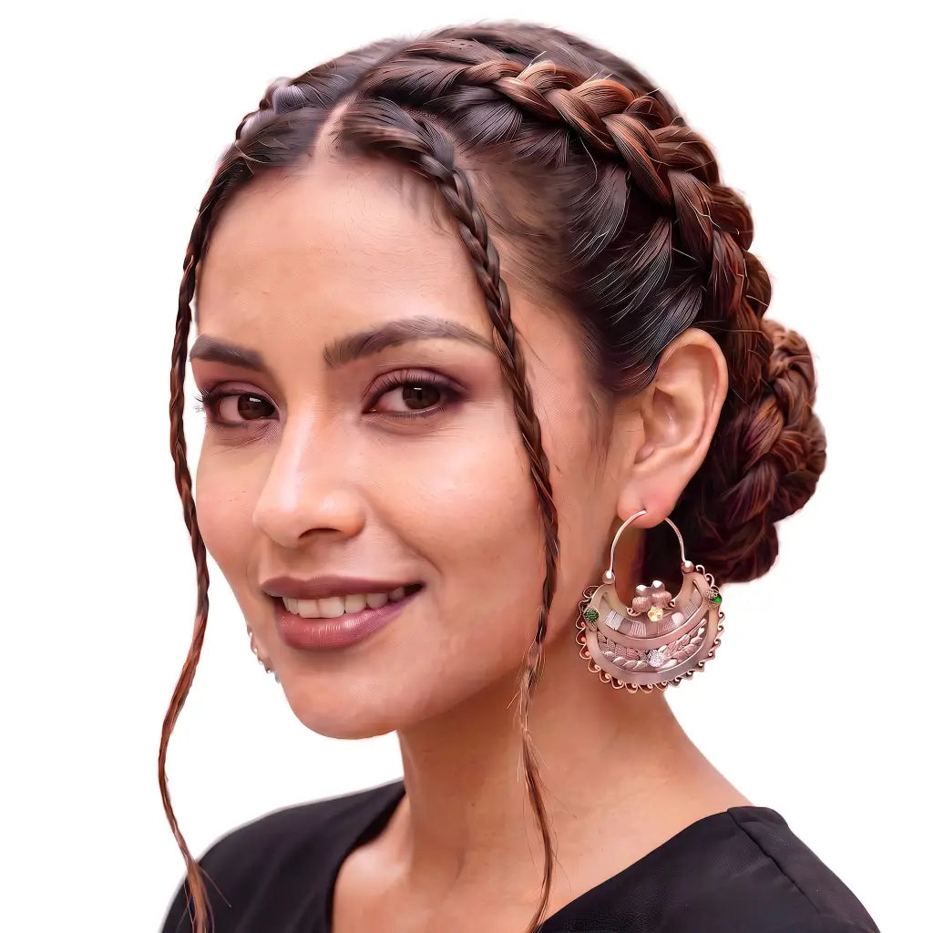 Mexican Mazahua silver hoop arracada earrings pure handmade