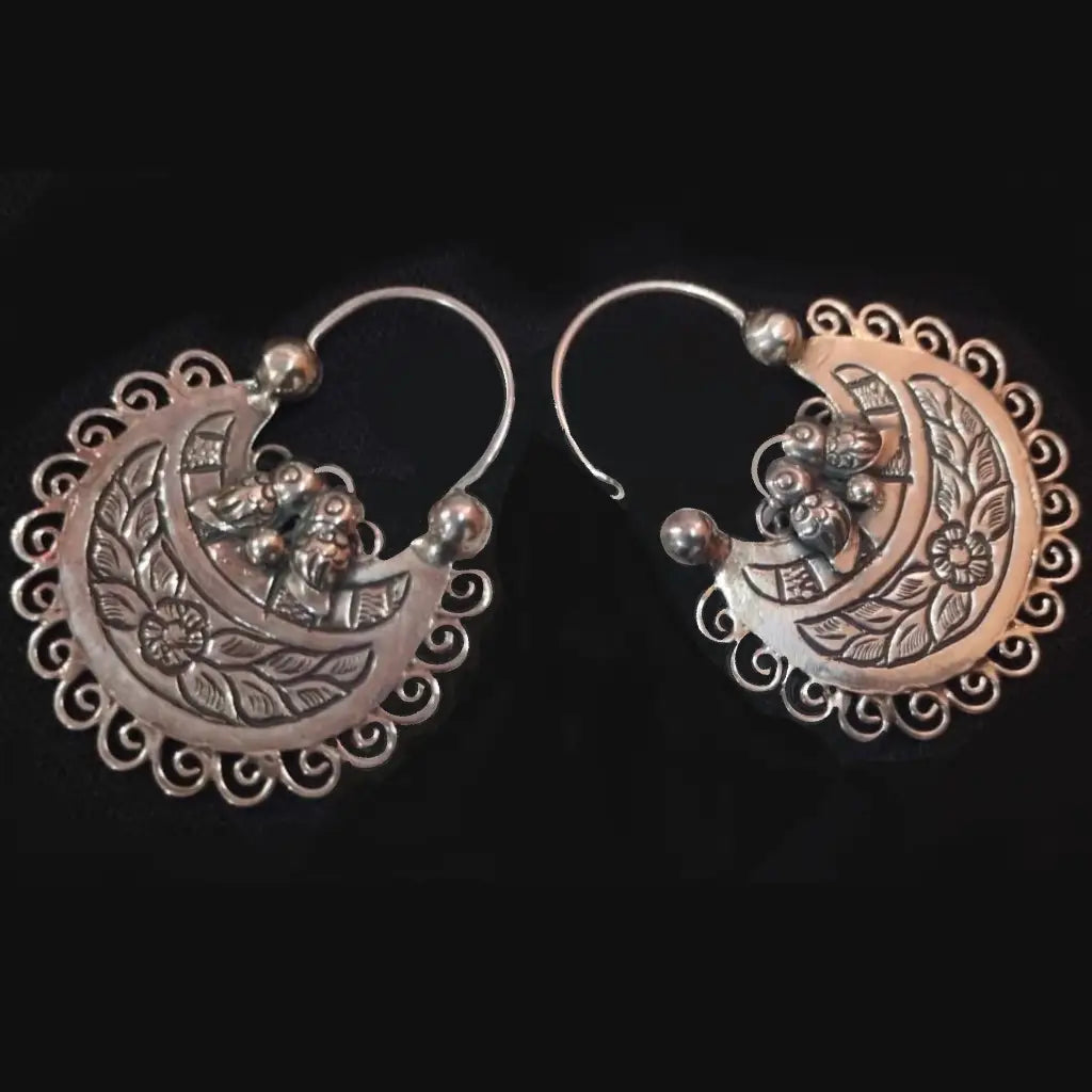 Mexican Mazahua silver hoop earrings handmade traditional