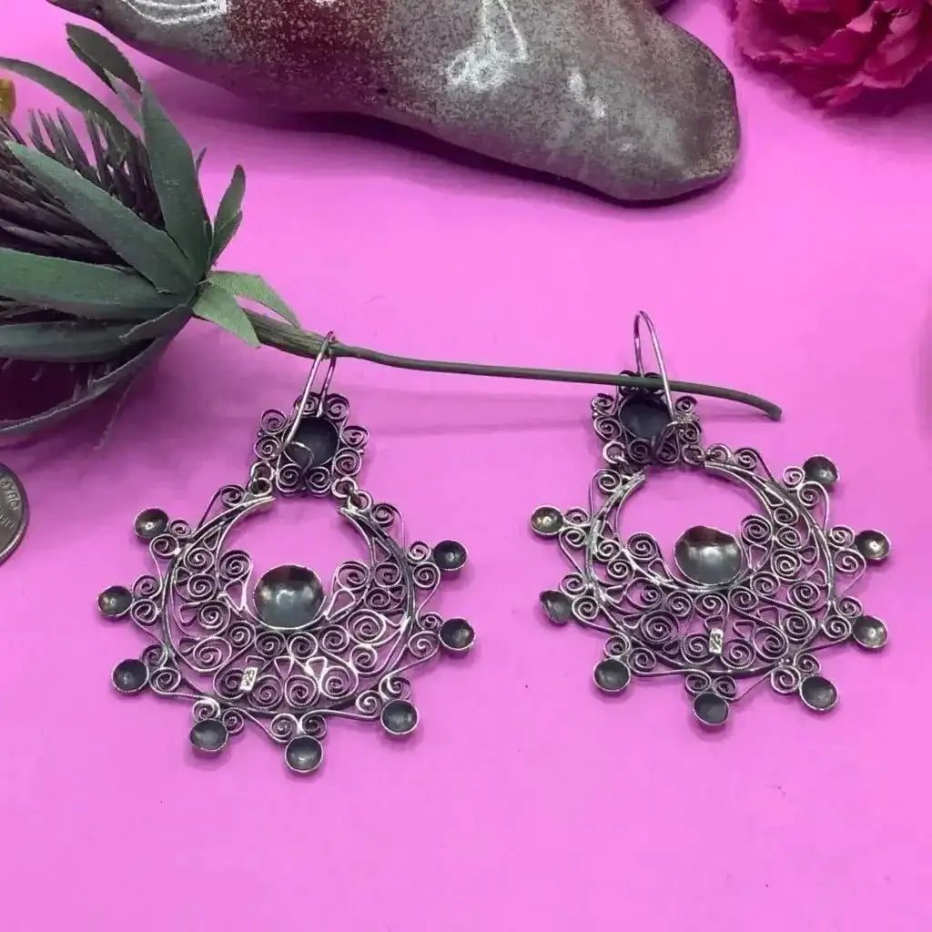 Mexican Oaxacan silver filigree earrings