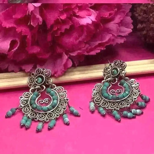 Mexican Oaxacan turquoise silver filigree floral earrings