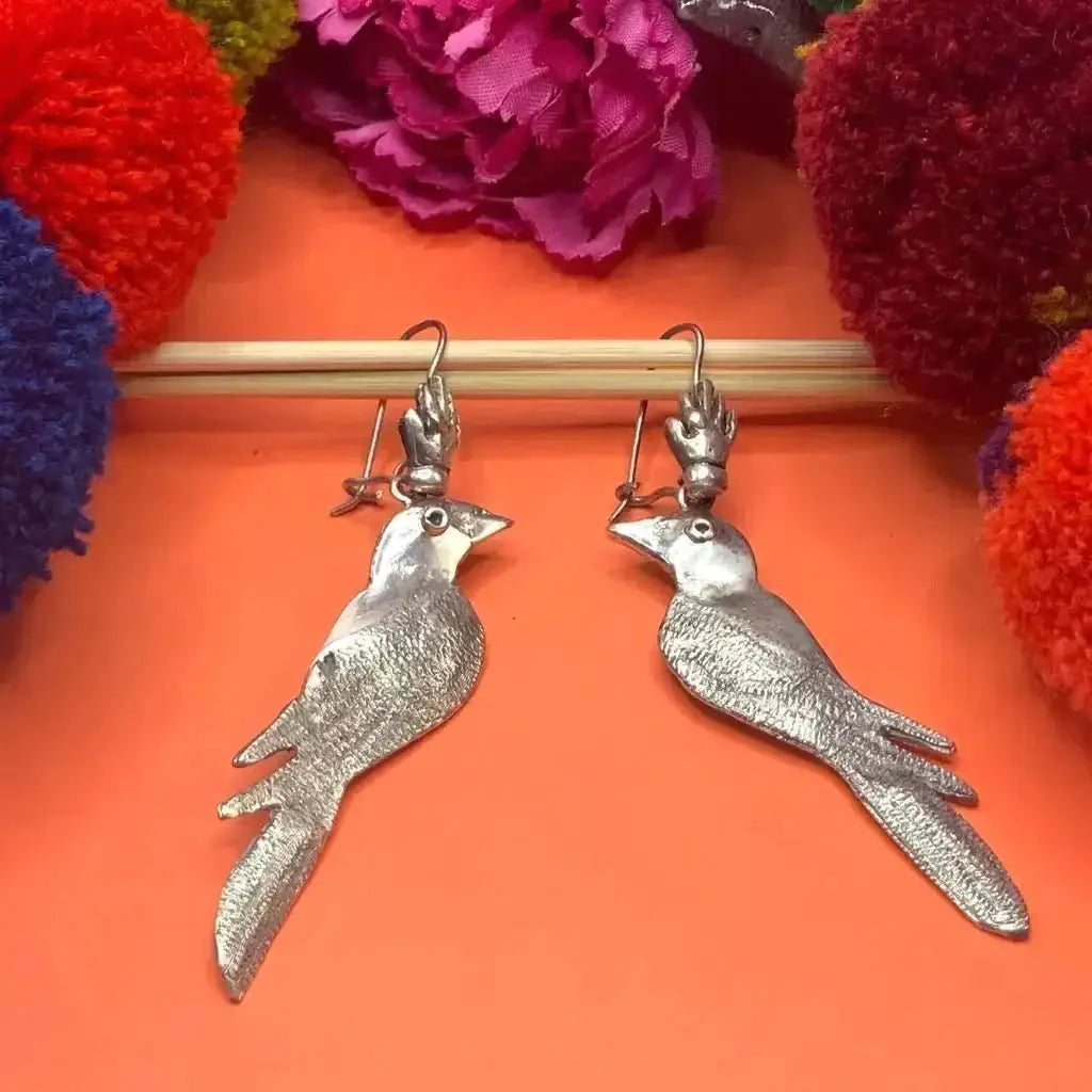 Mexican silver filigree bird earrings Frida