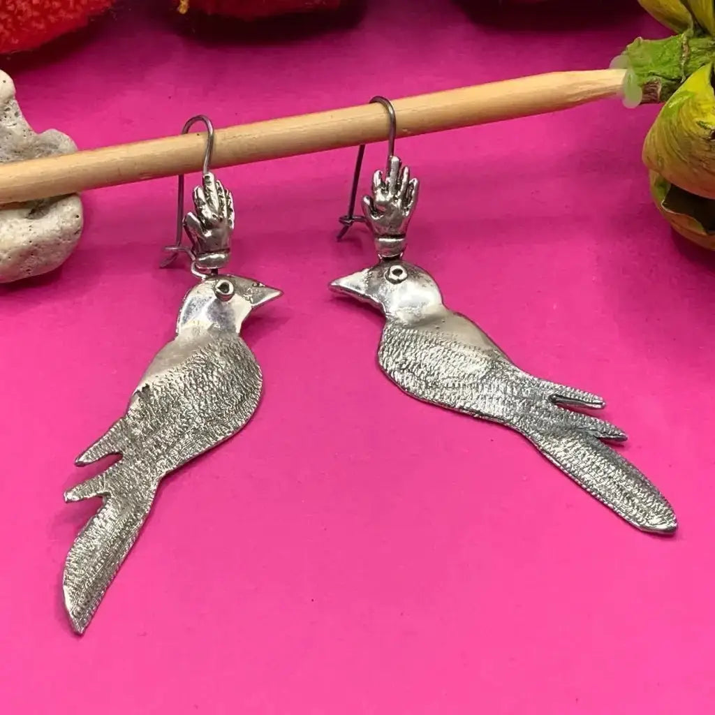 Mexican silver filigree bird earrings Frida