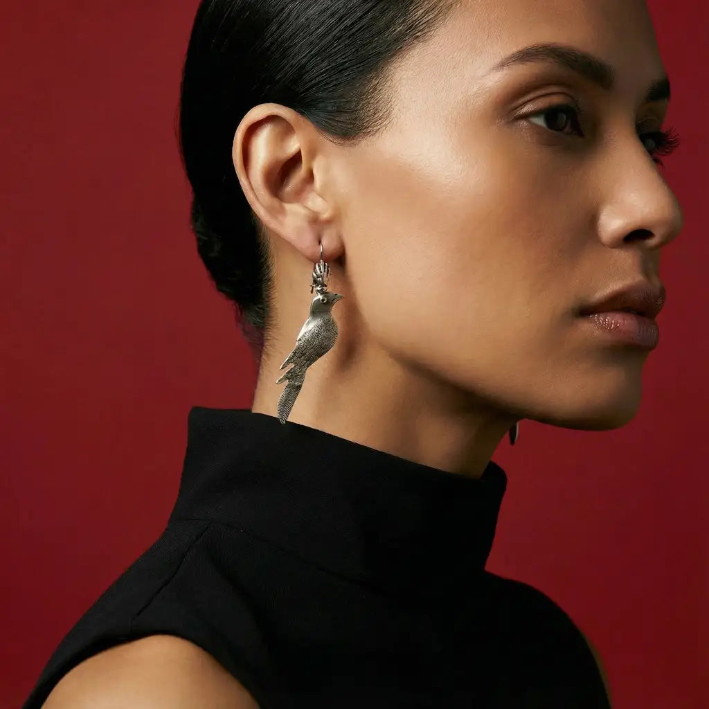 Mexican silver filigree bird earrings Frida