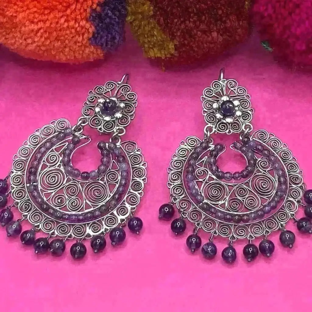 Mexican silver filigree earrings light amethyst Frida