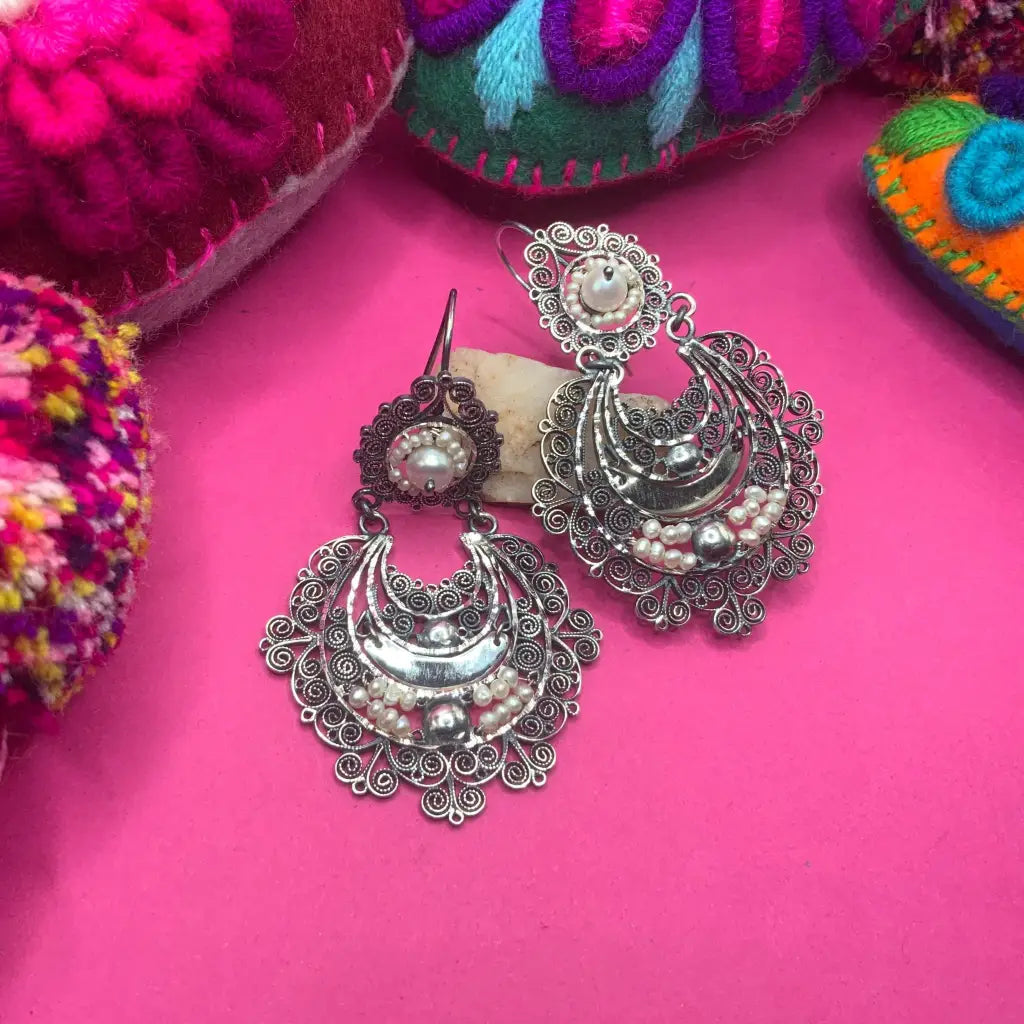 Mexican silver filigree earrings with pearls